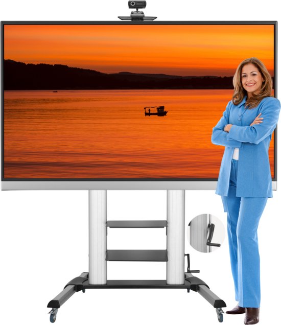 TV standaard 85 inch met draaihendel | Verstelbaar door 1 persoon | Ideaal als TV Standaard voor digiboard | Schermmaat: Van 60 inch t/m 100 inch Kijkhoogte: Van 120 cm t/m 165 cm | 100 kg maximaal draagvermogen