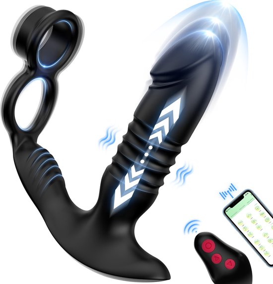 IntiMate® PleasurePulse Prostaat Massager Mannen met Dubbele Cockring - 7 Vibratie- en Stootstanden - Vibrerende Buttplug Met Afstandsbediening en App - Prostaat Stimulator - Luxe Anale Dildo met Penisringen - Alles-in-1 Sex Toys voor Mannen