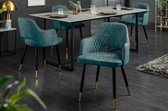 Elegante stoel PARIS petrol fluweel decoratief gewatteerd voetdoppen goud retro design met armleuningen - 42292