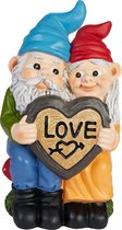 BRUBAKER Nains de jardin Lovers - Love Gnome Couple on Fly Agarics with Love Heart - Figurines de jardin amusantes - Décoration résistante aux intempéries pour le Jardin et le camping - 24 cm de haut