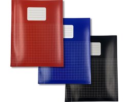 Schriften A5 formaat Ruit 5 mm - Rood Blauw Zwart - 10 pak - Schoolschrift geruit - DULA