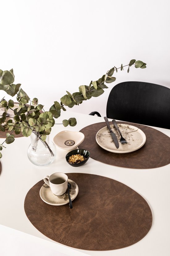 Set de table TROJA - SET/6 - ovale - cuir vegan - 33x45 cm, bronze