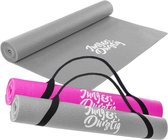 2-in-1 yogamat, bekleed en antislip, gymnastiekmat met yogastrap, fitnessmat inclusief e-book workout, sportmat, afmetingen 173 x 61 cm, grijs