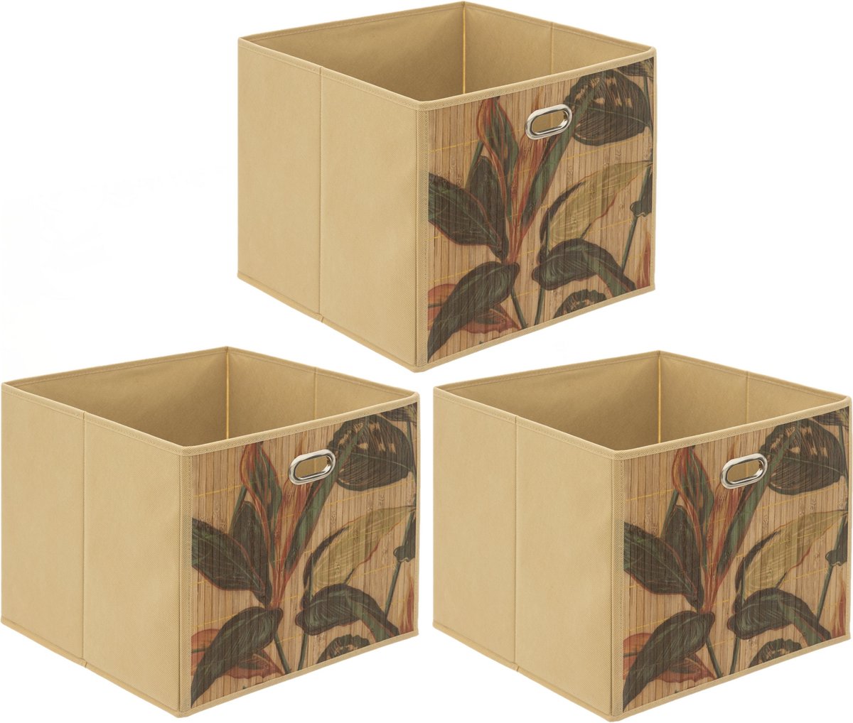 5Five Opbergmand/kastmand - 3x - 29 liter - beige - bamboe - 31 x 31 x 31 cm - Vakkenkast manden