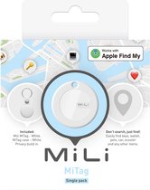 MiLi MiTag via iOS FindMy Bluetooth Tracker met Sleutelhanger case - 1 Pack - Wit Sleutelhanger case (Werkt alleen met Apple iOS)