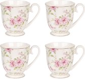 HAES DECO - Mug set de 4 - dim. 11x8x9 cm / 200 ml - coloris Rose / Vert / Wit - Imprimé de Fleurs - Collection : Mug - Mug set, Coffee mug, Coffee cup