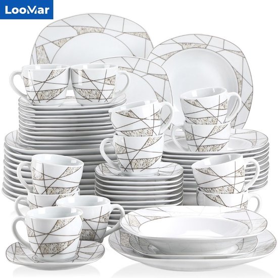 LooMar Service de table - 60 pièces - 12 personnes - Céramique - Luxe -  Service
