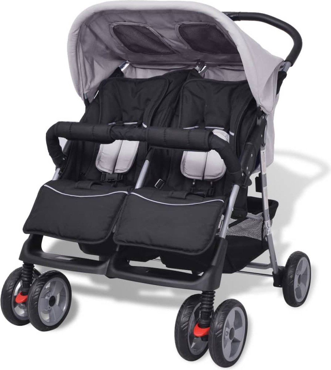 Bol.com vidaXL - Tweelingwagen - staal - grijs - en - zwart aanbieding