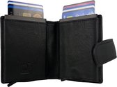 Pasjeshouder Uitschuifbaar – Zwart – Leer - Dubbele Creditcard Houder - RFID – Anti Skim - Muntgeld Ritsvak - Pasjeshouder