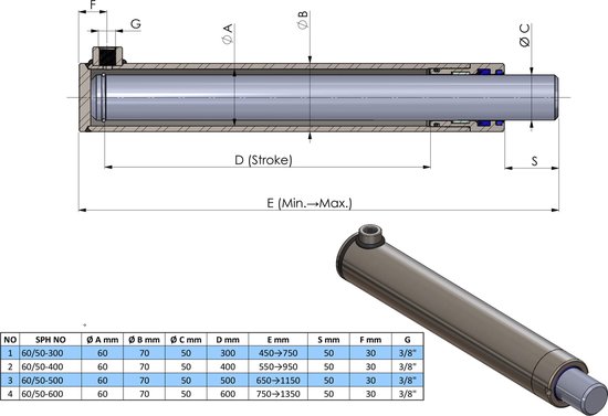 Vérin Hydraulique à Double Effet Standard (différentes variantes) -  Sparepartsholland