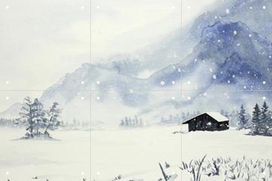 IXXI Snowfall at the Remote Wooden Cabin - Wanddecoratie - Artiesten en Schilders - 60 x 40 cm