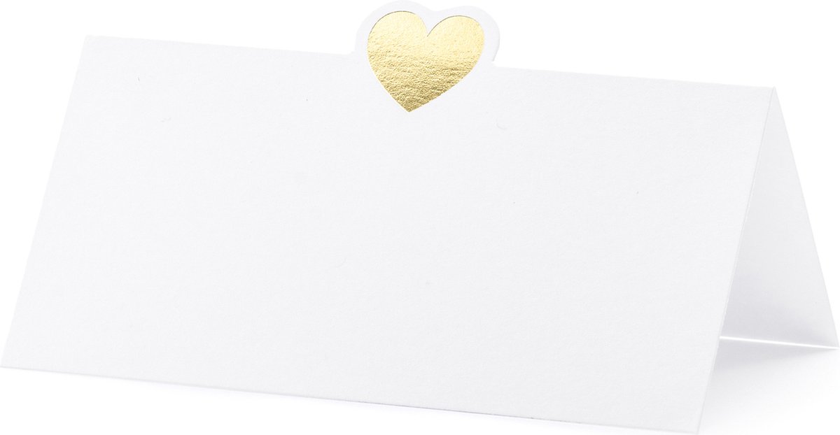 PartyDeco naamkaartjes/plaatskaartjes Elegant - Bruiloft - goud/wit - 10x - 10 x 5 cm