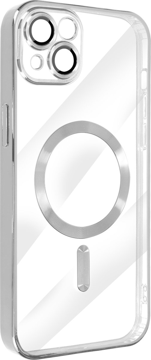 MagSafe Case Geschikt voor Apple iPhone 14 Siliconen Bescherming Camera Chroom Zilver