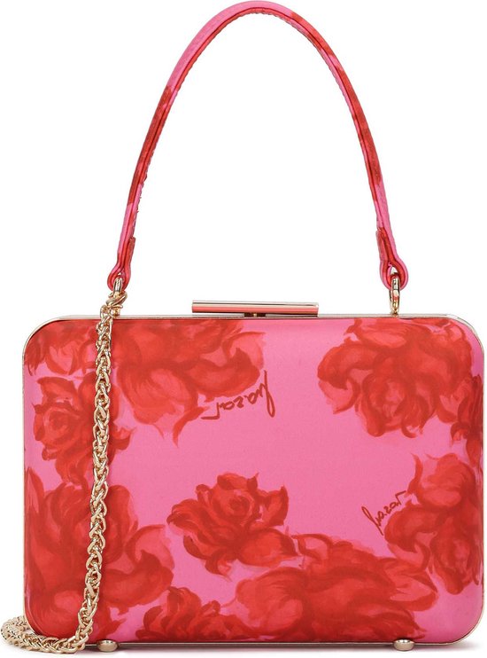 Pink clutch bag in red flowers