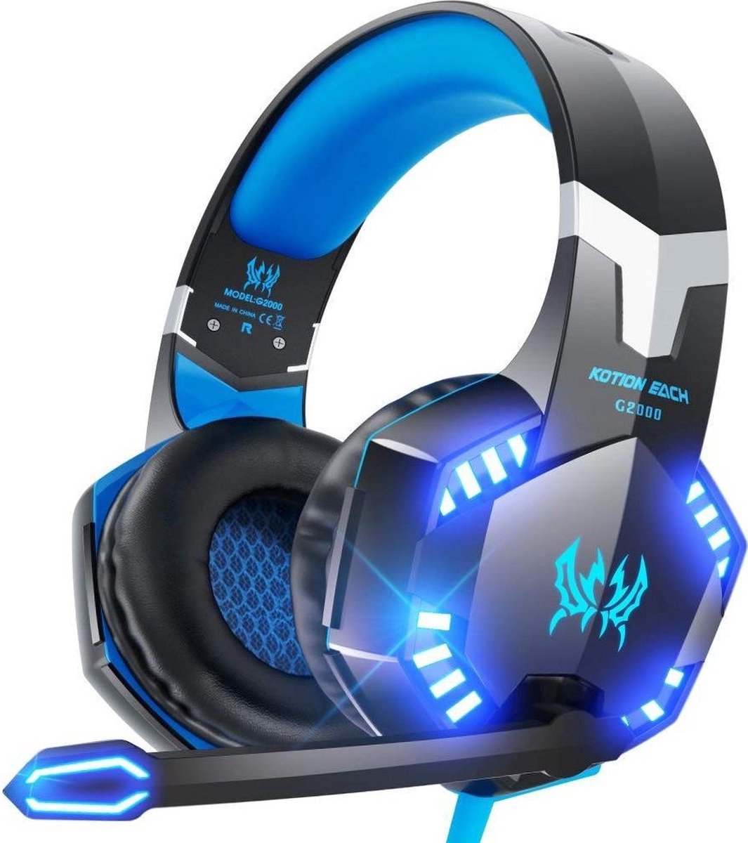 KOTION EACH G2000 Gaming Headset - Zwart/Blauw - Geschikt voor PS5, Xbox Series X, Windows & Switch