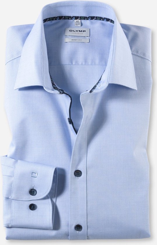 OLYMP Level 5 body fit overhemd - lichtblauw structuur (contrast) - Strijkvriendelijk - Boordmaat: 39
