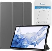 Tablethoes en Screenprotector geschikt voor Samsung Galaxy Tab S9 (2023) - Tri-fold hoes met Auto/Wake functie en Magnetische sluiting - Grijs