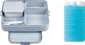 Boîtes à lunch Bento 2 pièces, set, Cool Down and Take A Break, grande, boîte à lunch avec compartiments, pouvant contenir jusqu'à 8 sandwichs, Nordic Blue (bleu)