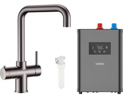 CENDO KWK3-1VGM-3PAK - Kokend Waterkraan - Gun Metal Zwart - Vierkant - Alles in 1 Pakket