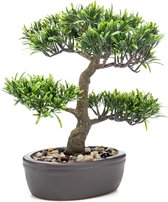 Groene kunstplant bonsai boompje 32 cm in pot - Mooie decoratie kunstplanten voor binnen
