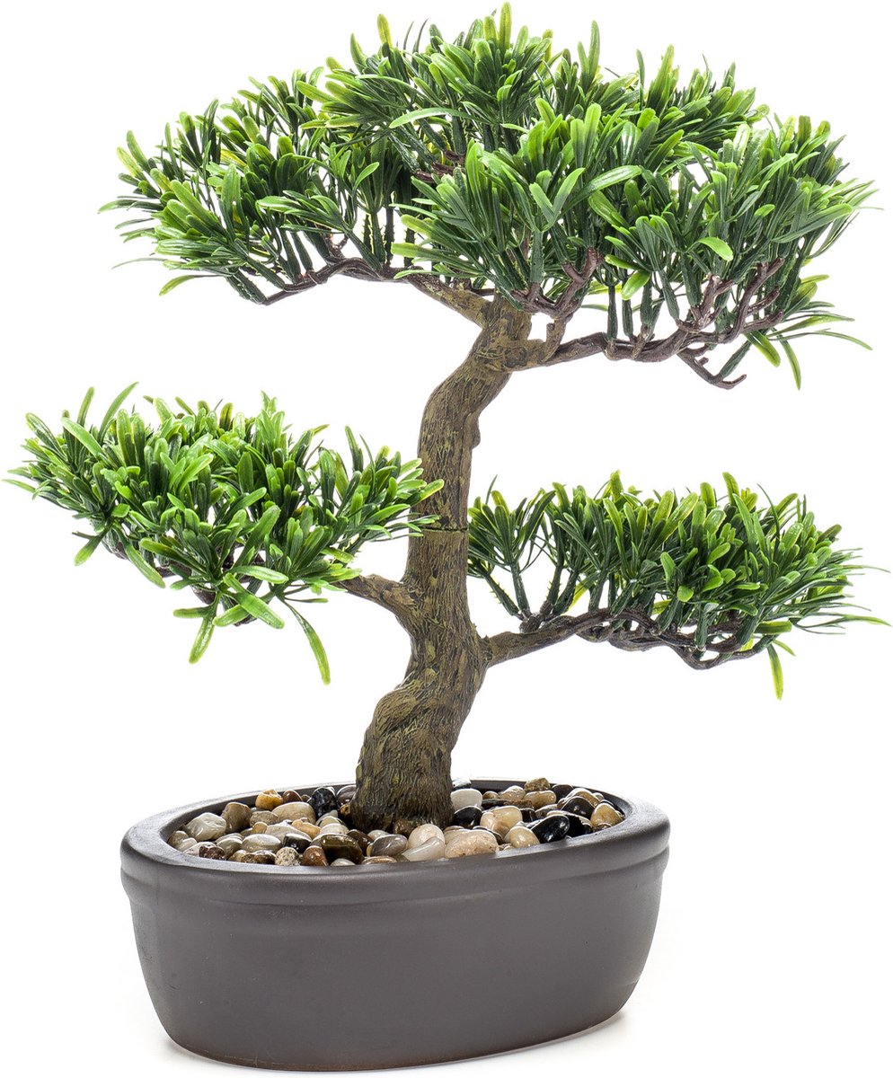 Emerald Kunstplant Bonsai boompje - groen - in pot - 32 cm