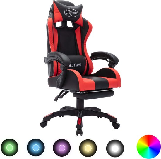 vidaXL - Racestoel - met - RGB - LED-verlichting - kunstleer - rood - en - zwart