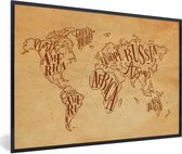 Affiche avec cadre Carte du Wereldkaart - Rétro - Marron - 90x60 cm