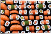 Tuinposter – Patroon van Verse Japanse Sushi - 90x60 cm Foto op Tuinposter (wanddecoratie voor buiten en binnen)