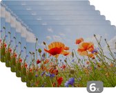 Placemats bloemen - Lente - Klaproos - Natuur - Placemat - Placemat antislip - Onderleggers tafel - Tafelbeschermer - 45x30 cm - Keuken - Onderleggers borden