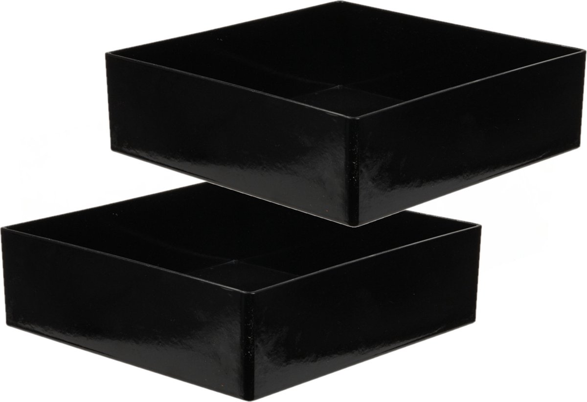 Othmar Decorations dienblad/plateau/tray - 2x st - zwart - 20 x 20 cm - kunststof