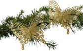 Decoris Kerstboom decoratie vlinders op clip - 2x - goud - 13 cm