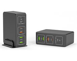 DrPhone WL18 120W Multipoort Oplader - USB-hub - 6-poort - PD 3.0 USB C 65W & QC 3.0 – Multi-USB-laadstation – Oplader - Zwart