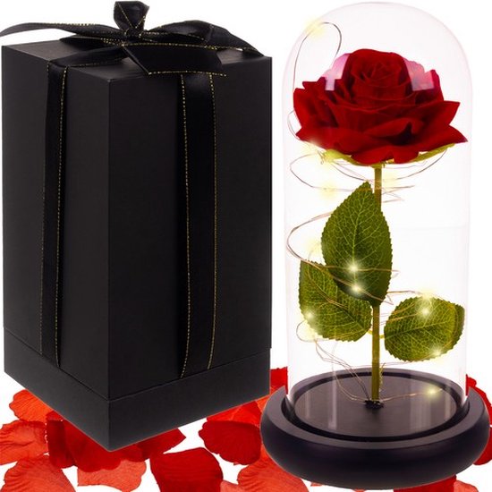 Roos in Glas - Led Verlichting - Malatec - Luxe Verpakking in Doos - Tafellamp - Sfeerverlichting
