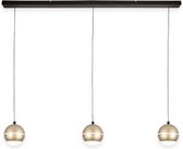 Sierlijke hanglamp Bilia | 3 lichts | eettafellamp | zwart / goud | metaal / kunststof | Ø 12 cm bol | 100 cm lang | eetkamer lamp | modern / sfeervol design