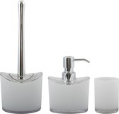 MSV Toiletborstel in houder/zeeppompje/beker - badkamer set Aveiro - kunststof - wit