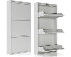 2x Metalen Schoenenkast Bodi - 3 Vakken - Wit - Voor ca. 12 Paar Schoenen