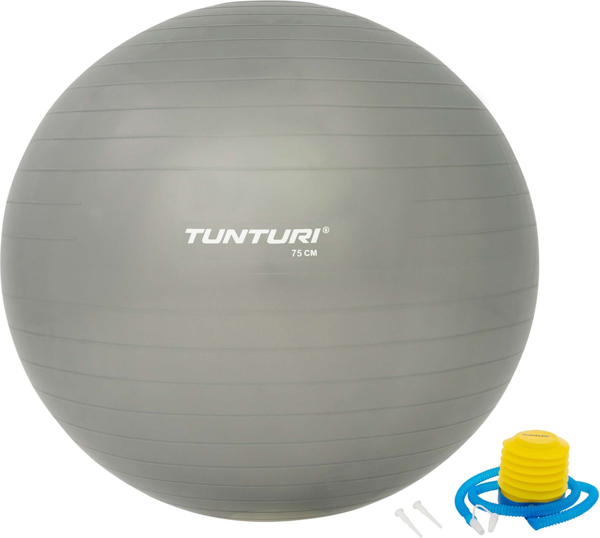 Tunturi Fitness bal - Yoga bal inclusief pomp - Pilates bal - Zwangerschaps bal - 75 cm - Kleur: zilver - Incl. gratis fitness app - Tunturi