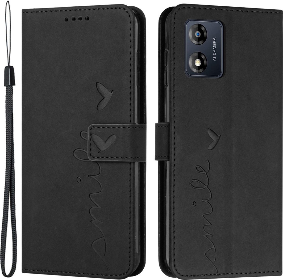 Coverup Hoesje - Geschikt voor Motorola Moto E13 Hoesje - Coverup Smile Book Case - Zwart