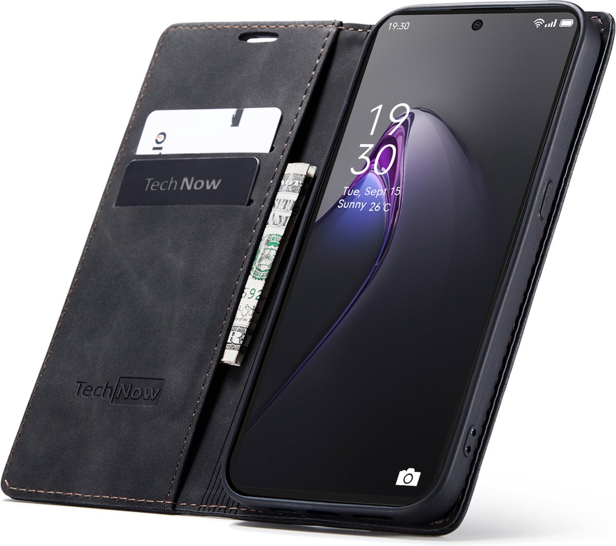 Hoesje geschikt voor Oppo Reno 8 Pro - Book Case Leer Slimline Zwart