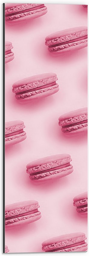 Dibond - Patroon van Roze Macarons tegen Roze Achtergrond - 20x60 cm Foto op Aluminium (Wanddecoratie van metaal)