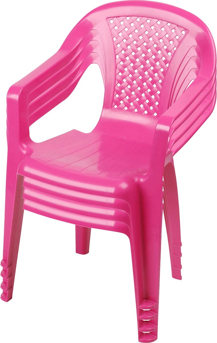 Sunnydays Kinderstoel - 4x - roze - kunststof - buiten/binnen - L37 x B35 x H52 cm - tuinstoelen