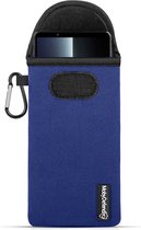 Hoesje voor Sony Xperia 1 V - MobyDefend Neopreen Pouch Met Karabijnhaak - Insteekhoesje - Riemlus Hoesje - Blauw - GSM Hoesje - Telefoonhoesje Geschikt Voor Sony Xperia 1 V