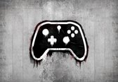 Fotobehang - Vlies Behang - Graffiti Gamecontroller op Betonnen Muur - Game - gameroom - 254 x 184 cm