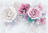 Papier peint photo Peint - Papier Peint Intissé - Roses et Fleurs de Céramique - Art - 416 x 290 cm