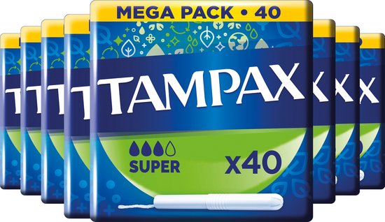 Tampax Super - Tampons - Met Kartonnen Inbrenghuls - Voordeelverpakking 8 x 40 Stuks