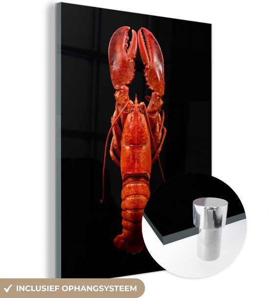 MuchoWow® Glasschilderij 60x80 cm - Schilderij acrylglas - Kreeft - Rood - Portret - Foto op glas - Schilderijen