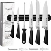 Porte-couteaux magnétique, ensemble de 7 couteaux de cuisine, ensemble de couteaux de cuisine professionnels en acier inoxydable avec couteau de chef, couteau à pain, couteau à trancher, couteau d'office, couteau utilitaire, bande magnétique