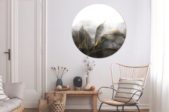 WallCircle - Stickers muraux - Cercle Papier Peint - Marbre - Zwart - Or - Luxe - Aspect Marbre - 120x120 cm - Cercle Mural - Auto Adhésif - Sticker Papier Peint Rond XXL