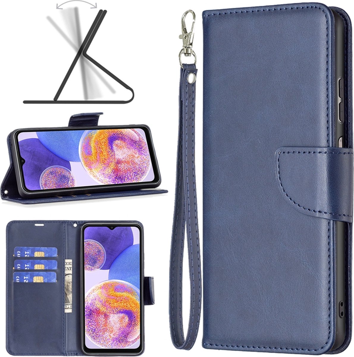 MobyDefend Hoesje - Geschikt voor Samsung Galaxy A13 (4G) - Wallet Book Case Met Koord - Blauw
