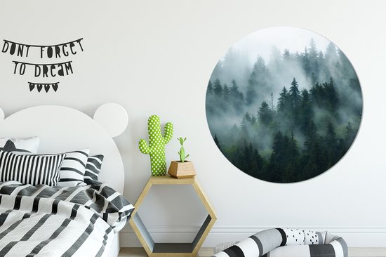 WallCircle - Muursticker - Behangcirkel - Brume - Arbres - Forêt - ⌀ 120 cm - Muurcirkel - Autocollant - Sticker Mural Rond XXL